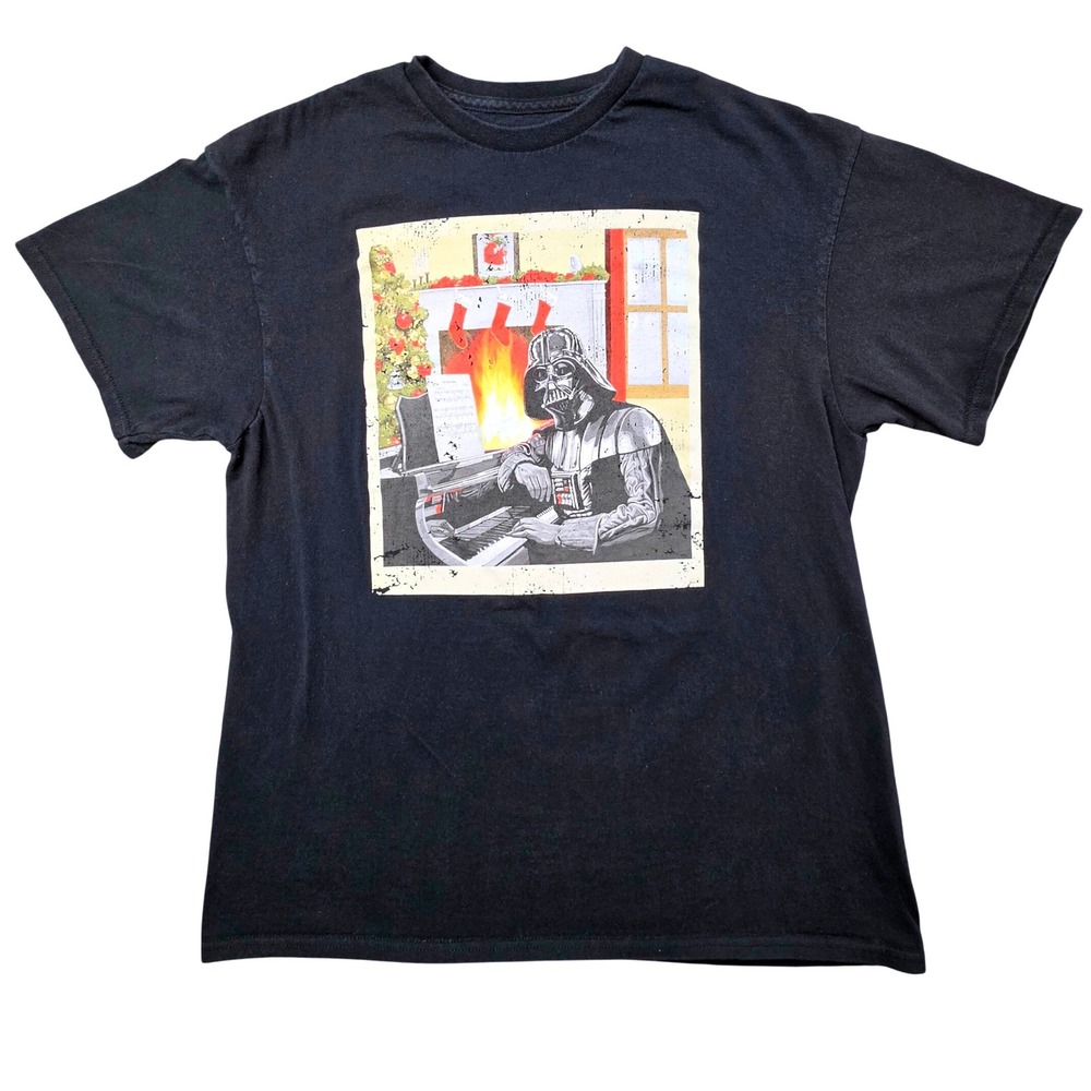 Star Wars Mens Darth Vader Christmas Piano Graphic T-Shirt Black Large L